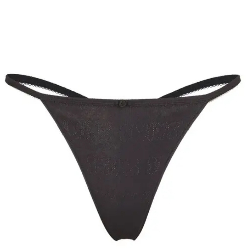 SKIMS Logo Pointelle T String Thong in Soot